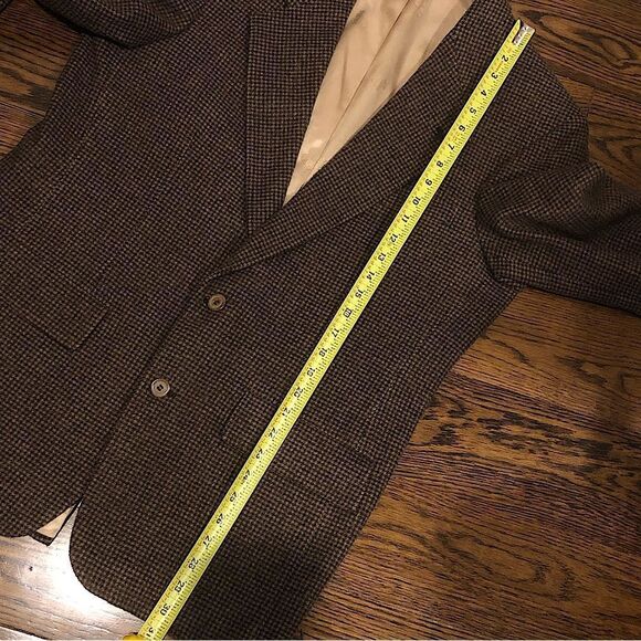 SAKS FIFTH AVENUE Men’s Houndstooth Camel Hair Brown and Black Blazer Sz 44R - Picture 7 of 13